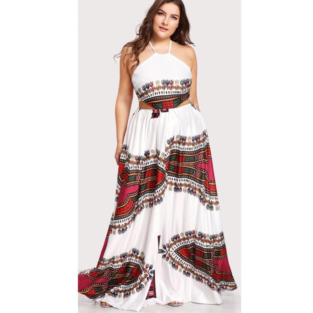 HP🌴Plus Size Lace Up Tribal Maxi Dress